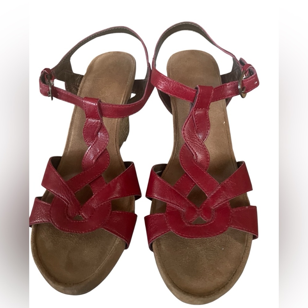 Aerosoles Fabuplush Wedge Heel Red Strappy Open Toe Sandals Size 8 1/2